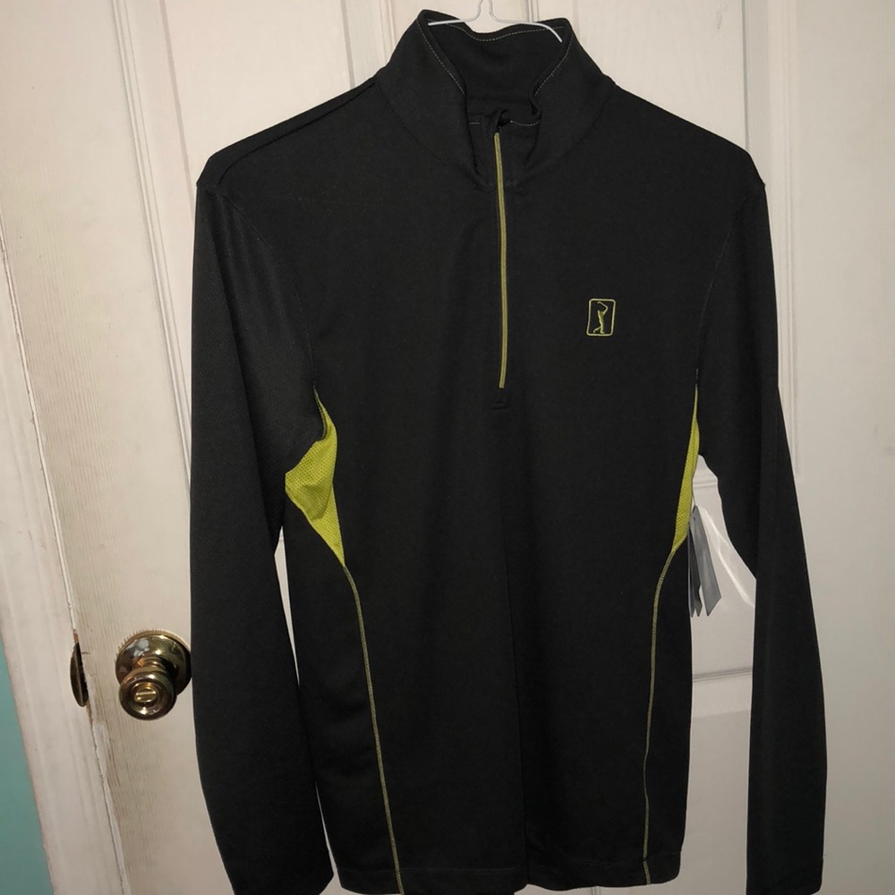 PGA Tour Dark Grey Quarter zip with green accents